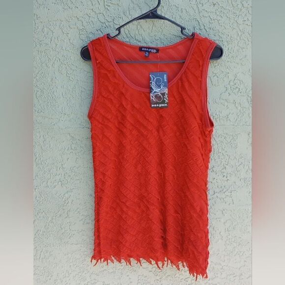 NWT AVA & GRACE Burnt Orange Round Neck Diagonal Frill Sleeveless Top Petite XL - Picture 1 of 8